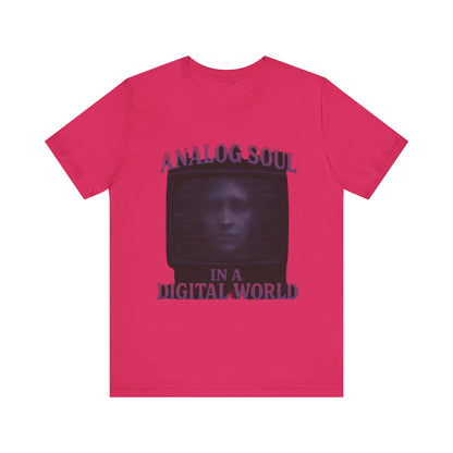 Analog Soul in a Digital World Unisex Jersey Tee, Vintage Graphic T-Shirt, Retro Aesthetic Shirt, Casual Wear, Gift for Tech Lovers, Unisex Fashion
