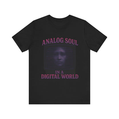 Analog Soul in a Digital World Unisex Jersey Tee, Vintage Graphic T-Shirt, Retro Aesthetic Shirt, Casual Wear, Gift for Tech Lovers, Unisex Fashion