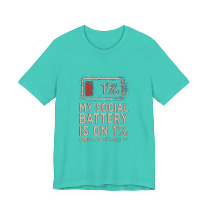 Glitched Social Battery Sleeve Tee  , Unisex - Funny Graphic T-Shirt for Gamers, Gifting, Humor, Relaxation, Everyday Wear