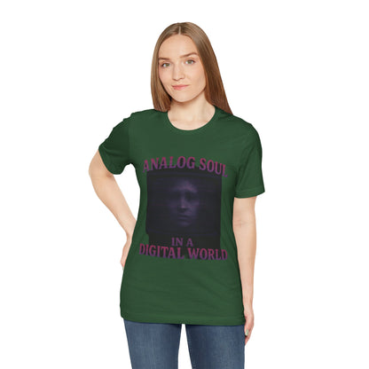 Analog Soul in a Digital World Unisex Jersey Tee, Vintage Graphic T-Shirt, Retro Aesthetic Shirt, Casual Wear, Gift for Tech Lovers, Unisex Fashion