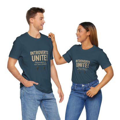 Introvert Unite Tee - Bold Text and Pixelated Figures - Unisex Jersey Short Sleeve