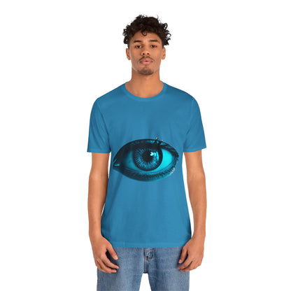 Distorted Cybernetic Gaze Eye-Catching Unisex Tee: Unique Graphic Tee, Perfect for Casual Wear, Eye Design Shirt, Trendy Gift, Statement Fashion