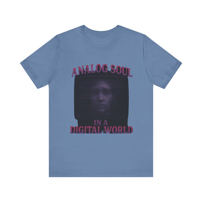 Analog Soul in a Digital World Unisex Jersey Tee, Vintage Graphic T-Shirt, Retro Aesthetic Shirt, Casual Wear, Gift for Tech Lovers, Unisex Fashion