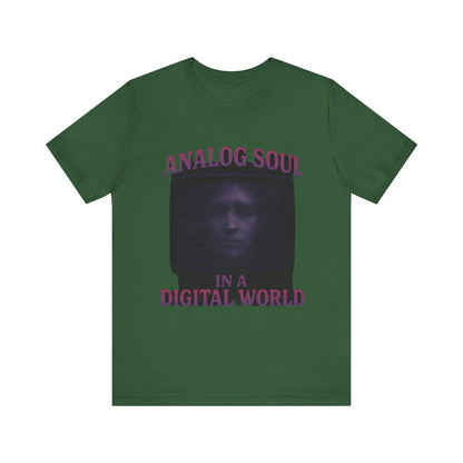 Analog Soul in a Digital World Unisex Jersey Tee, Vintage Graphic T-Shirt, Retro Aesthetic Shirt, Casual Wear, Gift for Tech Lovers, Unisex Fashion