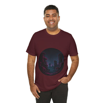 Urban Decay, Neon Dreams Tee - Unisex Short Sleeve Shirt, Modern Graphic Tee, Streetwear, Casual Outfit, Gift for Art Lovers, Cityscape Design