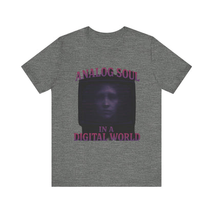Analog Soul in a Digital World Unisex Jersey Tee, Vintage Graphic T-Shirt, Retro Aesthetic Shirt, Casual Wear, Gift for Tech Lovers, Unisex Fashion