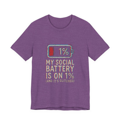 Glitched Social Battery Sleeve Tee  , Unisex - Funny Graphic T-Shirt for Gamers, Gifting, Humor, Relaxation, Everyday Wear