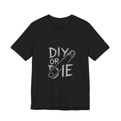 Punk Tee with Hand-Drawn Text and Glitched Safety Pin