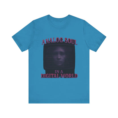 Analog Soul in a Digital World Unisex Jersey Tee, Vintage Graphic T-Shirt, Retro Aesthetic Shirt, Casual Wear, Gift for Tech Lovers, Unisex Fashion