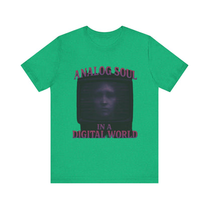Analog Soul in a Digital World Unisex Jersey Tee, Vintage Graphic T-Shirt, Retro Aesthetic Shirt, Casual Wear, Gift for Tech Lovers, Unisex Fashion