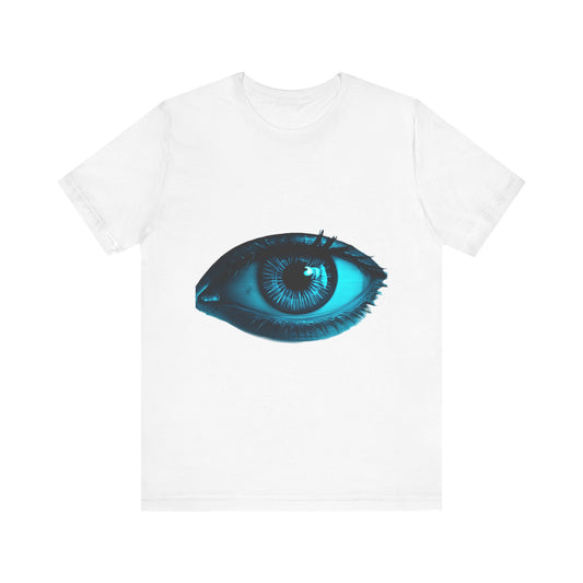 Distorted Cybernetic Gaze Eye-Catching Unisex Tee: Unique Graphic Tee, Perfect for Casual Wear, Eye Design Shirt, Trendy Gift, Statement Fashion
